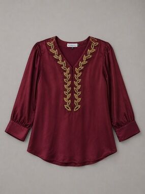 MEHER Maroon Beaded Silk Embroidered Top by Subhai Apparel